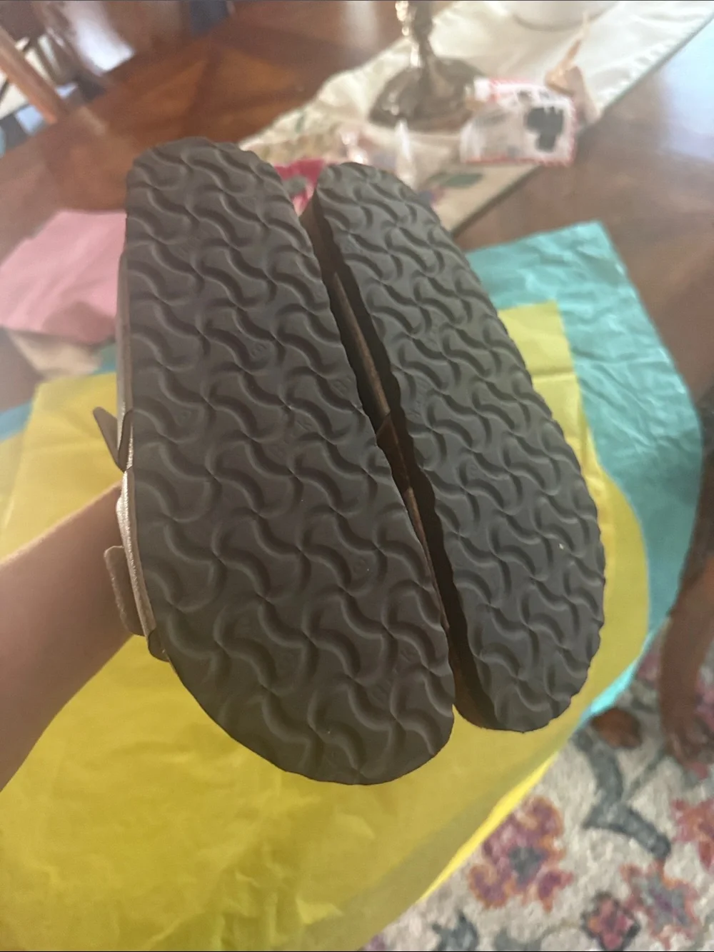 Birkenstock Double-Strap Sandals in Metallic Bronze with Gold Buckles